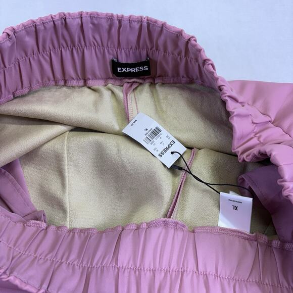 Express Faux Leather High Rise Wide Leg Seamed Barrel Ankle Pants Pink Size XL - Picture 6 of 12